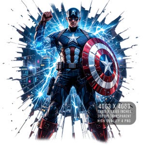 4 PNG America Superhero PNG Clipart Bundle, Scrapbooking, Fan Art Clip Art, File stampabile, Design a sublimazione, Design trasparente