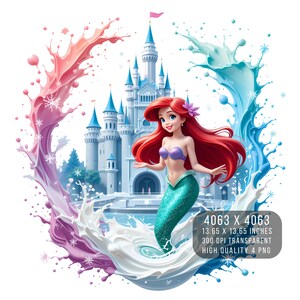 4 PNG la petite sirène coloré Splash Digital design fichier PNG pour sublimation - haute résolution - téléchargement PNG numérique instantané