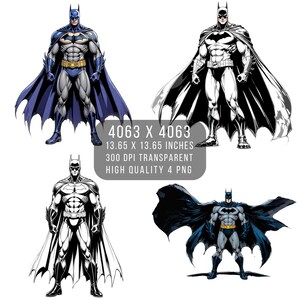 4 PNG chauve-souris super-héros Fan art Justice League bande dessinée noir et blanc style PNG fichier PNG transparent pour sublimation téléchargement numérique Justice
