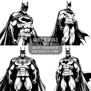 4 PNG chauve-souris super-héros Fan art Justice League bande dessinée noir et blanc style PNG fichier PNG transparent pour sublimation téléchargement numérique Justice