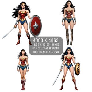 4 PNG W femmes super-héros Fan art Justice League style bande dessinée Fichier PNG W-femme PNG transparent pour téléchargement numérique par sublimation