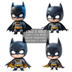 4 images de fan art de super-héros chauve-souris PNG style Kawaii mignon Fichier PNG Transparent PNG pour téléchargement numérique par sublimation Justice