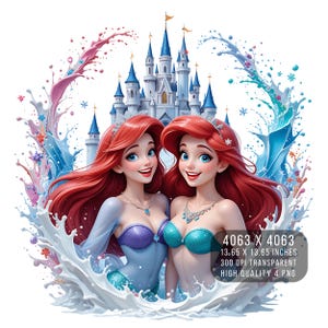 4 PNG la petite sirène coloré Splash Digital design fichier PNG pour sublimation - haute résolution - téléchargement PNG numérique instantané