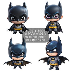 4 images de fan art de super-héros chauve-souris PNG style Kawaii mignon Fichier PNG Transparent PNG pour téléchargement numérique par sublimation Justice