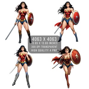 4 PNG W femmes super-héros Fan art Justice League style bande dessinée Fichier PNG W-femme PNG transparent pour téléchargement numérique par sublimation