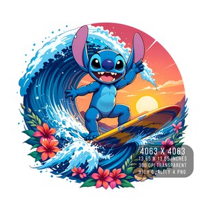 4 PNG Stitch Tropical Surfing Summer Beach Acquerello Disegno digitale File PNG per sublimazione - Alta risoluzione - PNG digitale istantaneo