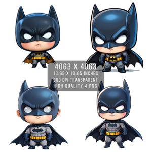 4 images de fan art de super-héros chauve-souris PNG style Kawaii mignon Fichier PNG Transparent PNG pour téléchargement numérique par sublimation Justice