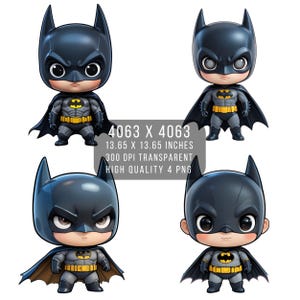 4 images de fan art de super-héros chauve-souris PNG style Kawaii mignon Fichier PNG Transparent PNG pour téléchargement numérique par sublimation Justice