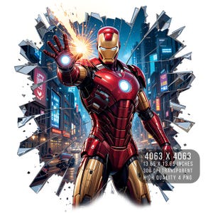 4 PNG Iron Superhero Cracked glass Arquivo PNG de design digital para sublimação - Alta resolução - Download PNG digital instantâneo