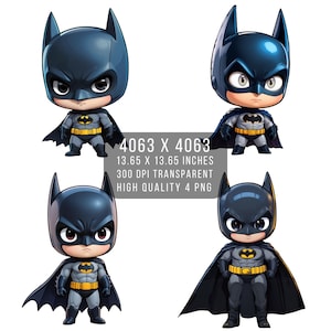 4 images de fan art de super-héros chauve-souris PNG style Kawaii mignon Fichier PNG Transparent PNG pour téléchargement numérique par sublimation Justice