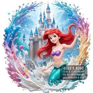 4 PNG la petite sirène coloré Splash Digital design fichier PNG pour sublimation - haute résolution - téléchargement PNG numérique instantané