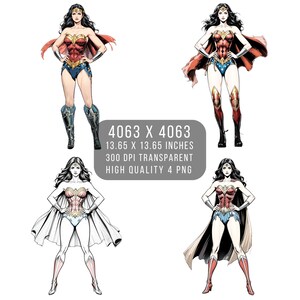 4 PNG W femmes super-héros Fan art Justice League style bande dessinée Fichier PNG W-femme PNG transparent pour téléchargement numérique par sublimation