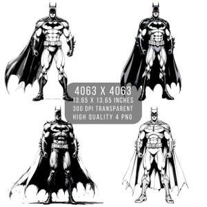 4 PNG chauve-souris super-héros Fan art Justice League bande dessinée noir et blanc style PNG fichier PNG transparent pour sublimation téléchargement numérique Justice