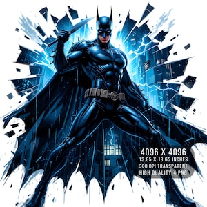 4 images de fan art de super-héros chauve-souris PNG Verre fissuré Splash aquarelle PNG Fichier PNG transparent pour téléchargement numérique par sublimation
