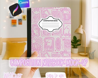 Zusammensetzung Notizbuch Mock-up - Procreate - Canva - Sofortiger Download - Schlafsazimmer Back to School - Nahtloses Muster Mock-up