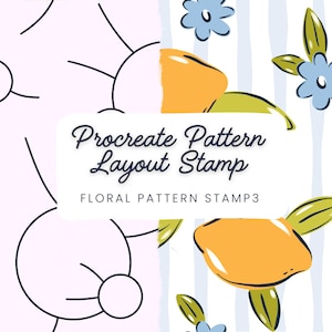 Flower Stamp 3 -  Hand Drawn Procreate Brush - Seamless Pattern Layout - Template for Flower and Fruit Patterns for Digital Designs