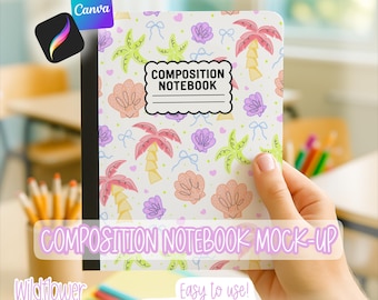 Komposition Notebook Mock-up - Procreate - Canva - Sofortiger Download - Klassenzimmer Back to School - Nahtloses Muster Mock-up