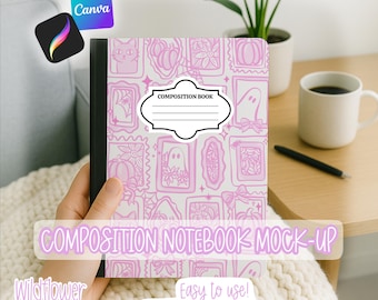 Zusammensetzung Notizbuch Mock-up - Procreate - Canva - Sofortiger Download - Schlafsazimmer Back to School - Nahtloses Muster Mock-up