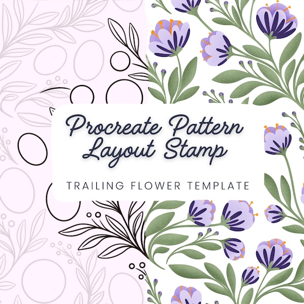 Pincel de carimbo de flor à direita - Layout de padrão sem emendas desenhado à mão no Procreate - Modelo para padrões de flores para designs digitais