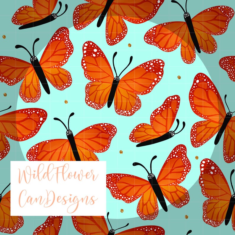 Monarch Butterfly Teal Background Seamless Pattern - Digital Download ...