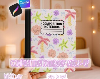 Zusammensetzung Notizbuch Mock-up - Procreate - Canva - Sofortiger Download - Schlafsazimmer Back to School - Nahtloses Muster Mock-up