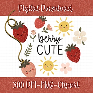 Lindo clip art floral de fresa con bayas, linda invitación para baby shower, manta para bebé con fresas para primer cumpleaños