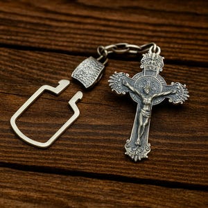 Sterling Silver Cross Keychain: Religious Gift, Communion Favor