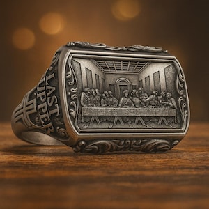 Last Supper Signet Ring: 925 Sterling Silver Christian Catholic Jewelry