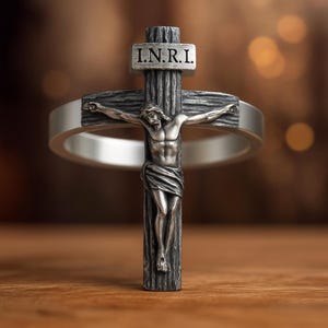 Sterling Silver Jesus Crucifix Ring: Handmade Christian Statement Jewelry