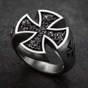 Sterling Silver Maltese Cross Ring: Gothic Templar Signet Jewelry