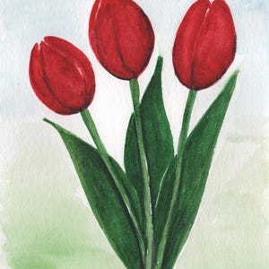 Dipinto originale Tulipani rossi finito in acquerello