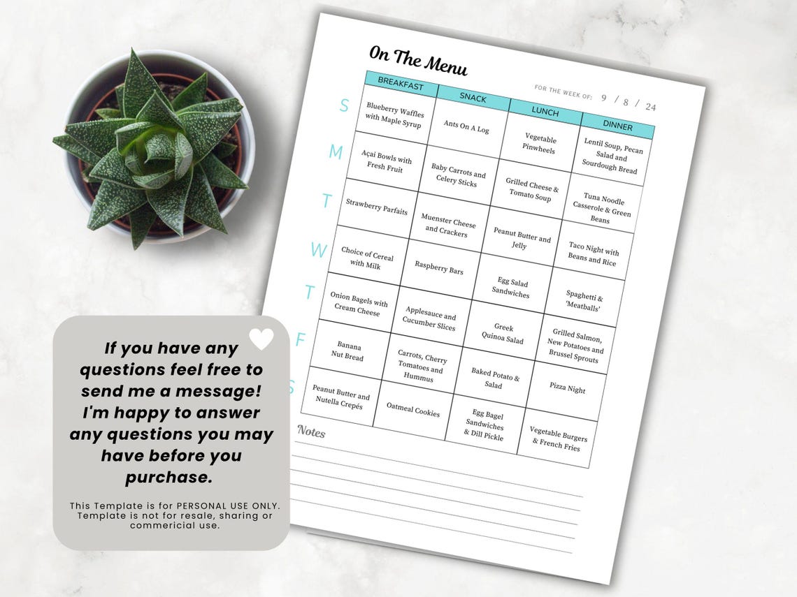 Weekly Meal Plan Template, Menu Planner, Food Planning, Canva Template ...