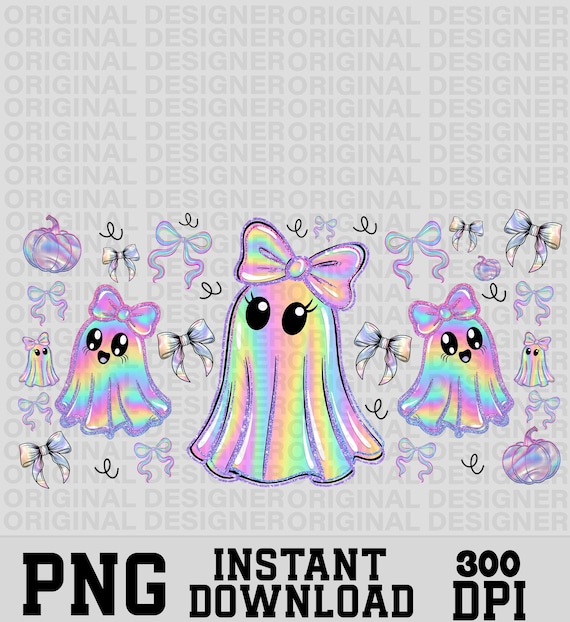 16oz Halloween png, Iridescent Ghost PNG, Coquette Iridescent Halloween bow png, Halloween 16oz sublimation, Libbey Glass png, Spooky Season