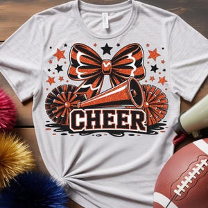 Cheer Bow Megaphone PNG, cheer coquette bow png, Orange glitter Cheer Sublimation, Cheer Mom, game day Cheer Png, Preppy Cheer, cheer poms
