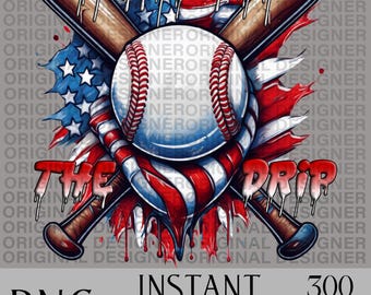 American flag Baseball Dripping png, drip Baseball, Dripping Baseball Sublimation Design, American flag distorted grunge png, commercial use