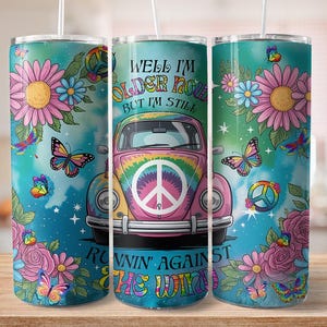 well I am older now but I am still running against the wind sublimation, hippie style car and flowers png, Peace Love Download, Groovy PNG