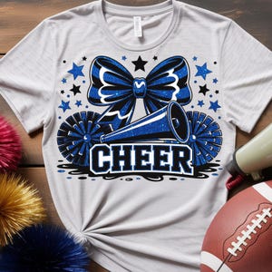 Cheer Bow Megaphone PNG, cheer coquette bow png, royal blue glitter Cheer Sublimation, Cheer Mom, game day Cheer Png, Preppy Cheer, poms png