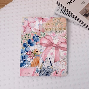 Cute Pink Bow Dog iPad Case Cover for iPad Air 7/6-11"/13", Air 5, iPad Pro 2024, iPad Mini 7/6, Floral iPad 9/10th Gen Case With Pen Holder