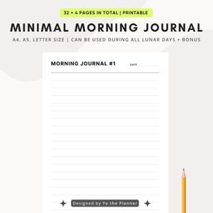 Diario matutino imprimible / 31 páginas rayadas diarias + portadas motivacionales / PDF sin fecha / Tamaño carta A4/A5 / Planificador de autocuidado