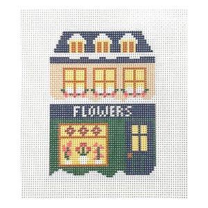 Flower Shop - Christmas Snow village printed needlepoint canvas