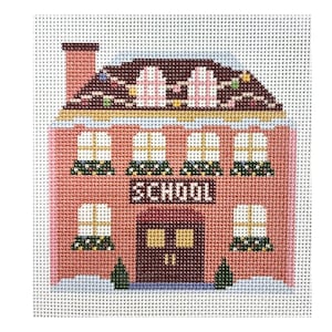 School House - Christmas Snow village printed needlepoint canvas