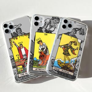 Cartes de tarot personnalisées | transparent esthétique gothique et mystique | Art vintage psychédélique | Coque pour iPhone 16,15,14,13,12,11 Pro Max