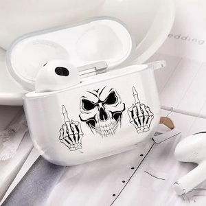Skull Skeleton Middle Finger AirPods Case | Clear AirPods Cover | Gothic Gift | Punk Rock Airpods Cover For AirPods 1/2/3/4 Airpods Pro 1/2