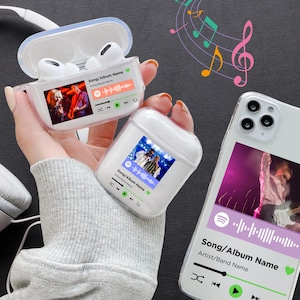 Plaque personnalisée de chanson AirPods | Cadeau personnalisé pour les mélomanes | Étui transparent pour AirPods 1/2/3 Airpods Pro 1/2 | Lien URI direct vers le morceau préféré