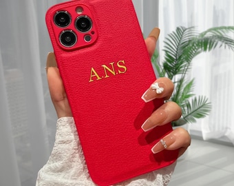 Luxury Personalized Leather Initials iPhone Case | Custom Name Gift Idea | Monogram Eco Hard Cover For iPhone 11,12,13,14,15,16 Pro Max
