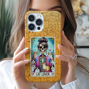 Coque de portable carte de tarot pour amoureux des chats | Cadeau personnalisé pour maman chat drôle | Coque Cat Enthusiasts Idea pour Samsung S25 Ultra / iPhone 16 Pro Max