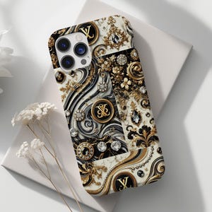 Classic Baroque Luxury Case | Gold, Marble & Gem Pattern | Glossy/Matte Finish | Custom iPhone Hard Case For iPhone 12,13,14,15,16 Pro Max