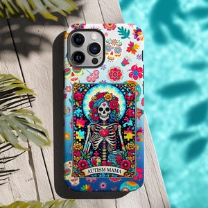 Funda de teléfono resistente personalizada con diseño de mamá autista, impresión de 360 grados, funda estética con tarot para Samsung S25, S24, S23, iPhone 12, 13, 14, 15, 16 Pro Max