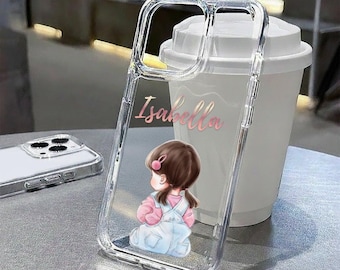 Personalized Boys And Girls Kids illustration Clear iPhone Case With Custom Name | Mom Dad Gift
