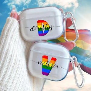 Funda para AirPods Pride con nombre / Funda personalizada con letras arcoíris LGBTQ / Regalo personalizado para ella/él para AirPods 4/3/2/1 / Airpods Pro 2/1 Gen